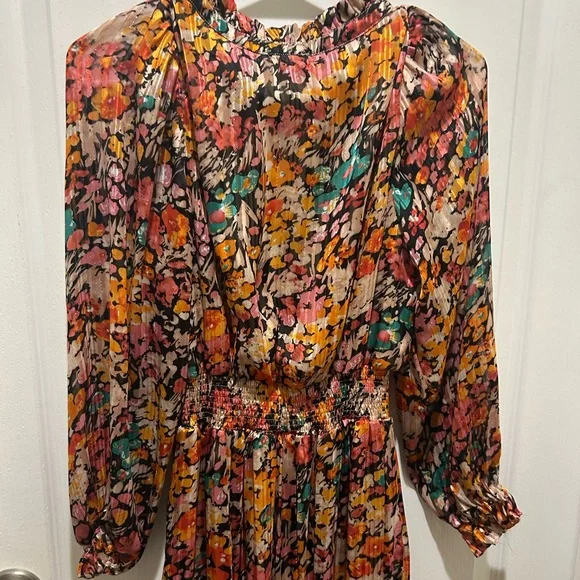 Umgee Women’s Floral Long Sleeve Tie-Neck Dress - Picture 9 of 12